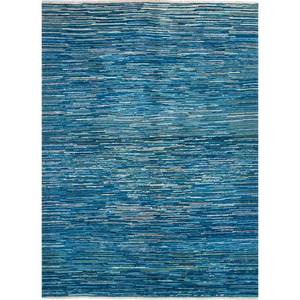 Alfombra Grande de Lana Anudada a Mano Nuray Azul Pae-1286- Diseño a Rayas para Sala de Estar, Dormitorio y Pasillo, Modelo Rectangular - Product Image 1