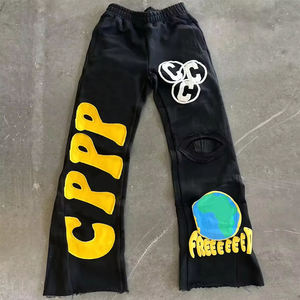 WAKIN WEAR Hot Trending Acid Wash Flare Pants High Quality PuffPrint Jogger Elastic Mid Waistband Casual Plus Size Autumn - Product Image 1