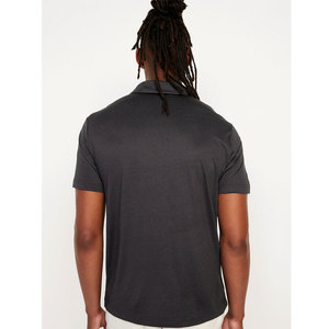 Hombres transpirable negro 100% algodón Premium pesado manga corta Color sólido Polo camiseta - Product Image 3