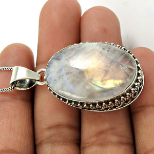 Collar con colgante de piedra lunar arcoíris Natural de forma ovalada, regalo para mujer, piedras preciosas de Plata de Ley 925, fabricante de joyería al por mayor - Product Image 2