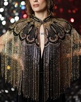 Vestido Poncho Estilo Iraquí Hecho a Mano con Cuentas, Cristales, Encaje, Perlas, Tela de Satén, Ecológico, Antiestático, Cuello Alto, Largo hasta el Tobillo