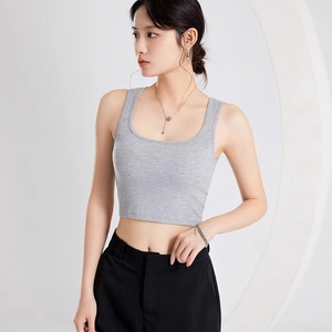 Débardeur court rétro pour femme, col carré, avec soutien-gorge intégré, rembourré, modal, été, protection solaire, veste de beauté - Product Image 5