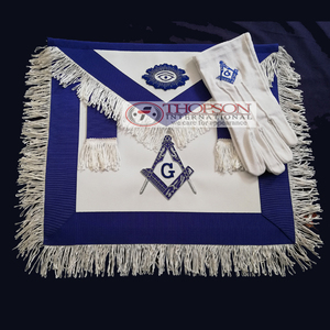 Tablier maçonnique fait à la main pour le passé maître officier de loge bleu avec collier de chaîne bijou argent broderie artisanat et couture - Product Image 6