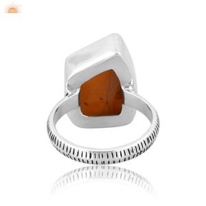 Anillo de Plata de Ley 925 con Piedra Preciosa de Cornalina Naranja en Bruto, el Mejor Regalo para Ella, Fabricantes de Joyería - Product Image 3