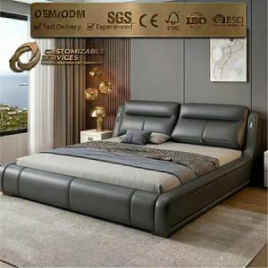 <span class=keywords><strong>Lit</strong></span> double à profil bas en cuir mat <span class=keywords><strong>avec</strong></span> empiècements, idéal pour appartement compact, cadre de <span class=keywords><strong>lit</strong></span> de luxe pour mariage, ensemble de chambre à coucher - Product Image 1