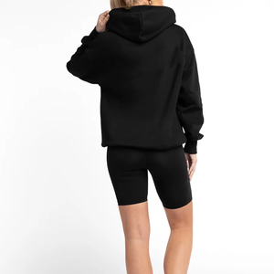 Ensemble de sweats à capuche pour femmes d'hiver, logo OEM personnalisé du fabricant, sweat-shirt décontracté, sweat-shirt uni, taille plus, noir, 100% coton - Product Image 3