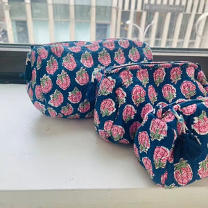Indian Handmade Cotton Hand Block Print Cosmetics <b>Pouch</b> Bags Waterproof <b>Travel</b> Bag Cosmetics <b>Pouch</b> Makeup Bag in Assorted Lots - Product Image 1