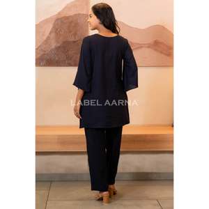 Ensemble coordonné en rayonne viscose bleu prussien pour femme - Product Image 4