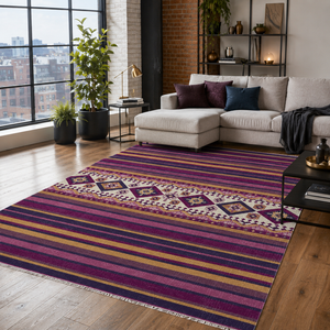 <b>Rug</b> Weavers RW7040 Talish Aubergine Tribal Washable <b>Rug</b> Dropshipping Wholesale Washable Chenille 10 Sizes - Product Image 1