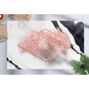 Alfombra Rosa con Efecto Mármol Brillante: Alfombra Decorativa Contemporánea, Alfombra Estampada, Alfombra Suave No Tejida - Product Image 1