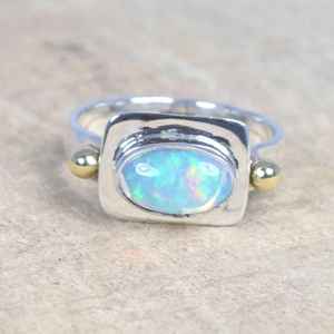 แหวนโอปอลเงินแท้ 925 ชุบทองคำขาว ประดับเพชรทรงแฟนซี สำหรับผู้หญิง เป็นของขวัญ - Product Image 1