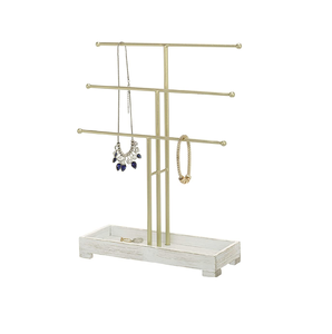 Madera maciza y latón Jewlery Stand Pendientes Collar Joyería multicapa de madera Pieza de diseño de estilo europeo - Product Image 2