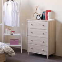 Commode moderne à 4 tiroirs pour chambre à coucher, solution de rangement élégante en panneaux de particules/MDF laminé papier, 60x40x89.8cm, personnalisable, modèle de marque