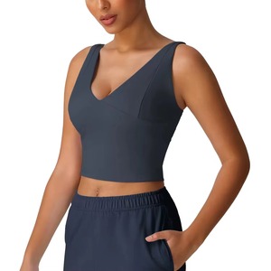 Camiseta sin mangas con cuello en V marrón personalizada para mujer, Camiseta corta ajustada Sexy, camiseta sin mangas corta con cuello en V profundo, colores OEM disponibles - Product Image 6