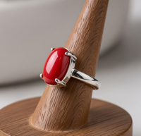 Bague en pierre précieuse de corail rouge |   Pierre naturelle sertie dans un cadre |   Zingué noir |   Certifié |   Bague tendance pour femme, style bohème, guérison spirituelle