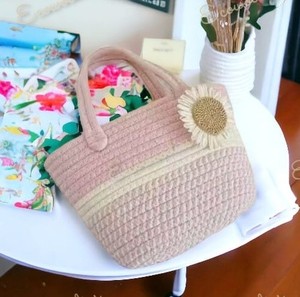 Multicolor Beautiful Flower Decorated Crochet <b>Bag</b> Double Handle Holiday HollowHand <b>Woven</b> Shoulder Straw Beach <b>Bag</b> for Women - Product Image 2