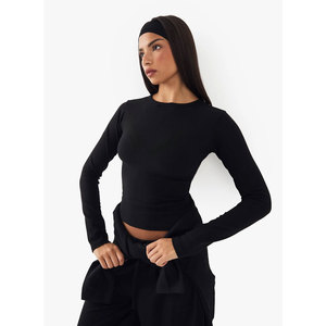 Phong Cách Mới Gân Mềm Mùa Thu Womens Dệt Kim Dài Tay Áo T Áo Sơ Mi Viscose Spandex Vuông Cổ Áo Giản Dị Tops Bán Buôn - Product Image 5