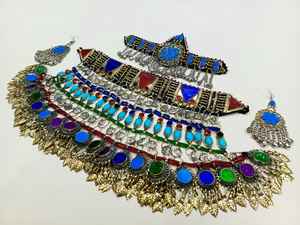Handmade Trendy Women's Customized Afghan Pashtun Tribal Jewelry Set Unique Multicolor Gem Necklace <b>Earring</b> Headpiece Stainless - Product Image 4