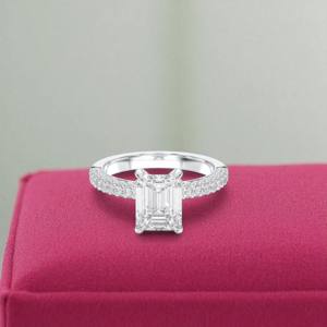 5.68 Carat E-F/VVS-VS (Centre 5.00CT) Moissanite Emerald & Round Cut Diamond Timeless Ring Made in Platinum For Her - Product Image 2