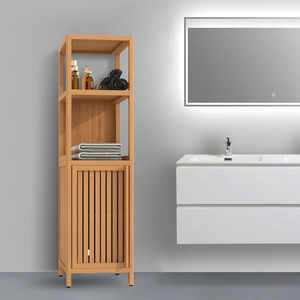 Meuble de rangement pour vanité de salle de bain moderne sur pied avec portes et tiroirs jumelés au design arqué classique - Product Image 4