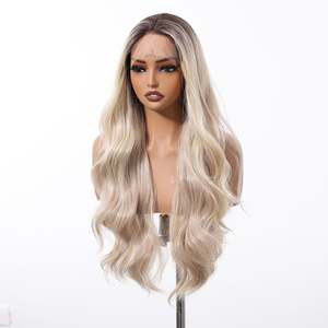 Hadley-DWY Platinum Blonde Glueless <b>Wig</b> Synthetic Lace Front Long Layered Loose Wave Transparent Lace Fiber Synthetic Material - Product Image 6