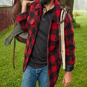 เสื้อแจ็กเก็ตผ้าสักหลาดลายสก๊อตสำหรับผู้ชายเสื้อโค้ทผ้าฝ้ายแขนยาวมีกระเป๋าสำหรับฤดูหนาว - Product Image 2