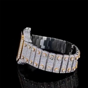<strong>Automatic</strong> Yellow and White Luxury Roman Number <strong>Swiss</strong> Style <strong>Movement</strong> Personalized Custom Moissanite Watch