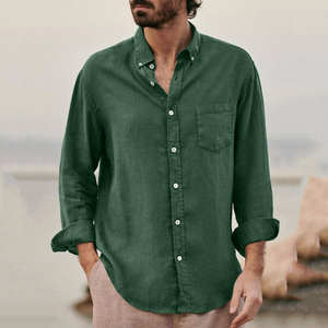 Customizable Breathable Casual Lapel Men's Shirt with Satin <b>Fabric</b> Knitted Summer <b>Cotton</b> <b>Linen</b> Loose Fit Vintage Style - Product Image 6
