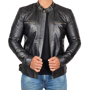 Chaqueta de motorista de cuero negro para hombre Vintage Cafe Racer hecha a medida al por mayor, tela de alta calidad, cuello con capucha, logotipo personalizado ligero - Product Image 1