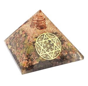 Générateur de pyramide d'orgone de pierres précieuses Unakite fait à la main de haute qualité métaphysique Reiki Chakra Yoga méditation pour Feng Shui et mascotte - Product Image 1