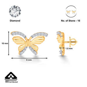 Boucles d'oreilles clous en or jaune 14 carats avec perles et diamants pour femme, forme boule tendance pour mariage et soirée - Product Image 5
