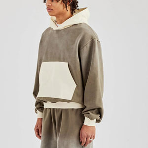 Nouveau arrivé 2025 100% coton homme couleur bloc sweats à capuche personnalisé DTF imprimé logo 2 tons baggy goutte épaule à capuche pour hommes - Product Image 2