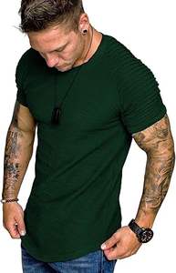 Nueva Camiseta deportiva transpirable con estilo para hombres, camisetas personalizadas de Color verde con mangas a la moda, camisetas ajustadas de poliéster para gimnasio - Product Image 3