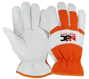橙色长牛分体廉价皮革手手套，用于建筑工程高品质工作手套。