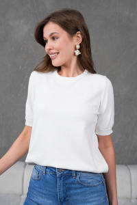 T-shirt à col rond pour femmes à manches courtes en tricot T-shirt confortable et élégant respirant à boutons Service OEM de haute qualité - Product Image 5