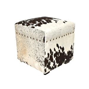 Taburete otomano de piel de vaca natural moderno, muebles para el hogar para sala de estar, Base de madera - Product Image 6