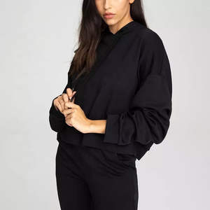 Sudadera Corta de Manga Larga para Mujer, de Alta Calidad, con Logotipo Personalizado, Tejida en la Parte Delantera, 100% Algodón, Transpirable, Estilo Urbano, Informal, Lisa - Product Image 4