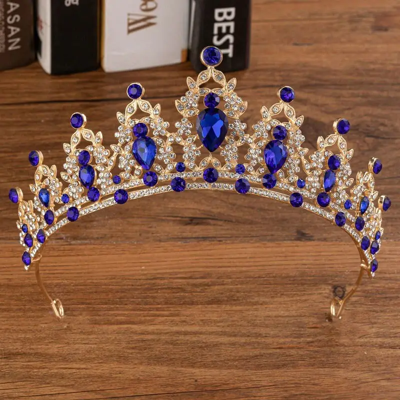 Multi warna Baroque Kristal pengantin Tiara mahkota merah emas Tiara kalung anting pernikahan perak hijau Headpiece mahkota perhiasan