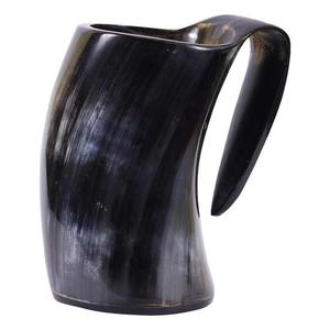 Taza de cuerno para beber europeo de estilo Animal hecha a mano auténtica, jarra de cerveza con Base de madera pulida ecológica, artesanías naturales - Product Image 1
