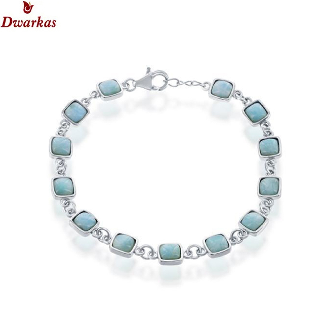 Bracelet En Larimar Et Argent Sterling 925 - Occasion, Fermoir Mousqueton