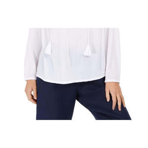 Top da Donna Charter Club con Colletto Asimmetrico Arricciato, in Lino Traspirante, con Nappe e Occhielli, Bianco Tinta Unita, Taglia Media, per Primavera/Estate - Product Image 3