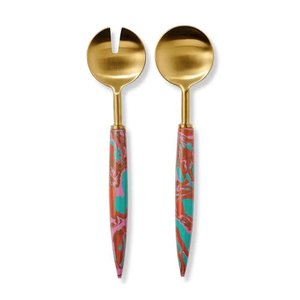 Amazing Design Metal Golden Salad Server <b>Serving</b> <b>Spoon</b> and Fork Set With Rattan Handle for Tabletop Salad Server Sets - Product Image 4