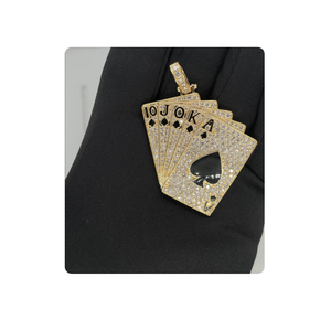 Hiphop Iced Out 14kt Oro sólido Naipe Straight Flush Pendant con diamantes de laboratorio para fiestas - Product Image 2