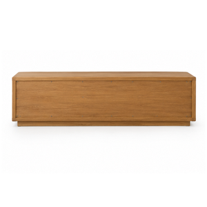 Meuble TV moderne en bois massif avec plateau flottant long, portes de rangement et étagère ouverte – Style minimaliste pour salon - Product Image 4