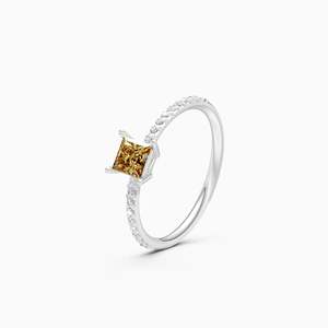 Trendy Yellow Topaz Princess Lab Grown Diamond <b>Dainty</b> <b>Ring</b> Featuring 0.13 Ct Round | In 9K Yellow White And Rose Gold - Product Image 3