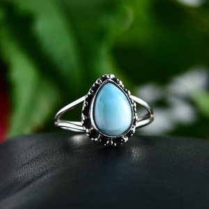 Larimar Teardrop <b>Ring</b> For Women <b>925</b> Sterling <b>Silver</b> Handmade Gemstone <b>Ring</b> Calming Blue Stone Jewelry Boho Engagement - Product Image 2