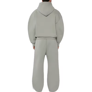 Custom Unisex Winter Eco-Friendly Sweatsuit Streetwear <b>Cropped</b> <b>Zip</b>-<b>Up</b> <b>Hoodie</b> Tracksuit Set Open Hem Sweatpants - Product Image 3