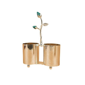 Tazón de Servir Doble de Metal Hecho a Mano, Moderno y de Lujo, con Elegante Diseño de Hojas en el Asa, para Frutos Secos, Dulces, Dátiles y Salsas - Uso en el Hogar y Restaurantes - Product Image 3