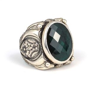 Handmade 925 <b>Sterling</b> <b>Silver</b> Oval Cut Yeil Stone Bezel <b>Set</b> Men's <b>Ring</b> 2x1.6cm-Everyday Wear - Product Image 2