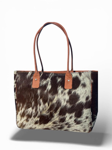 Bolso Tote de Cuero Genuino con Pelo de Vaca Estilo Vintage para Mujer, con Cierre de Cremallera y Bordado, Bolso de Compras de Moda LHTB-0061 - Product Image 6